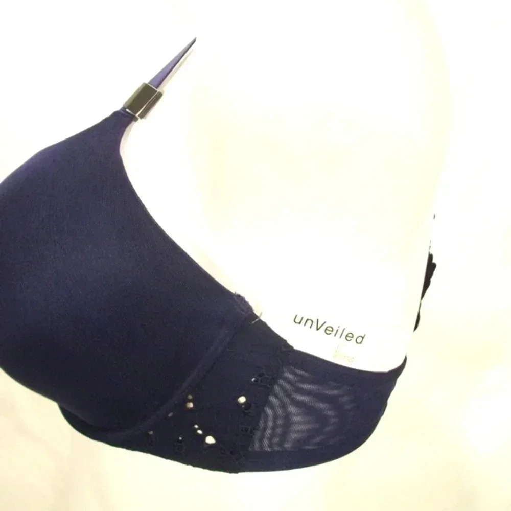 38DDD Unveiled Felina Beautiful Love Front Close‎ Underwire Bra Navy Blue NWT